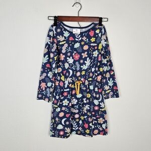 Hanna Anderson Girls Blue/Multi Floral Long Sleeve Dress 100% Cotton Sz 130/US 8